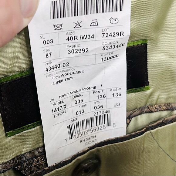 Joseph Abboud 40R Sport Coat Beige Super 130s Wool Three Button Double Vented - Picture 4 of 8